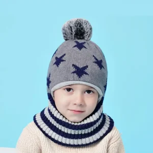 cagoule tricot étoiles gris